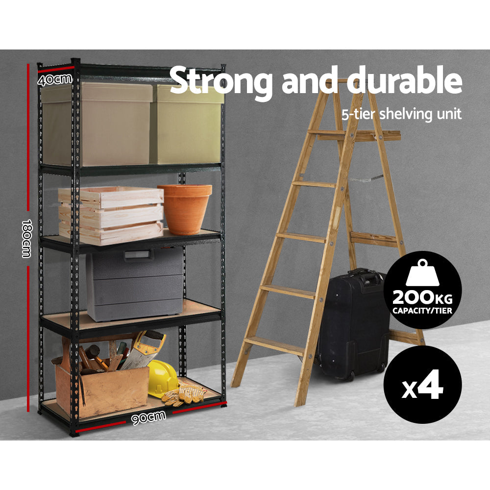 Giantz 4x1.8M Garage Shelving Warehouse Rack Pallet Racking Storage Shelve Black-3