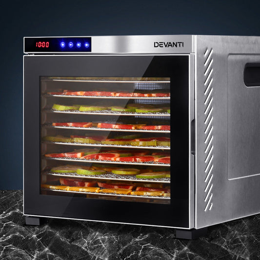 Devanti 10 Trays Food Dehydrator Stainless Steel Tray-0