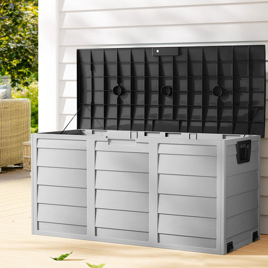 Gardeon Outdoor Storage Box 290L Lockable Organiser Garden Deck Shed Tool Black-0