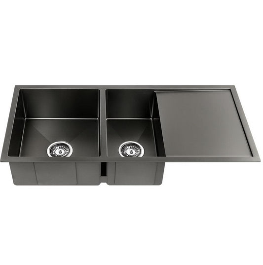 Cefito Kitchen Sink 100X45CM Stainless Steel Basin Double Bowl Black-0